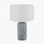 Bude Blue and White Stripe Stoneware Table Lamp Base with Lino 40cm White Self Lined Linen Cylinder Lampshade