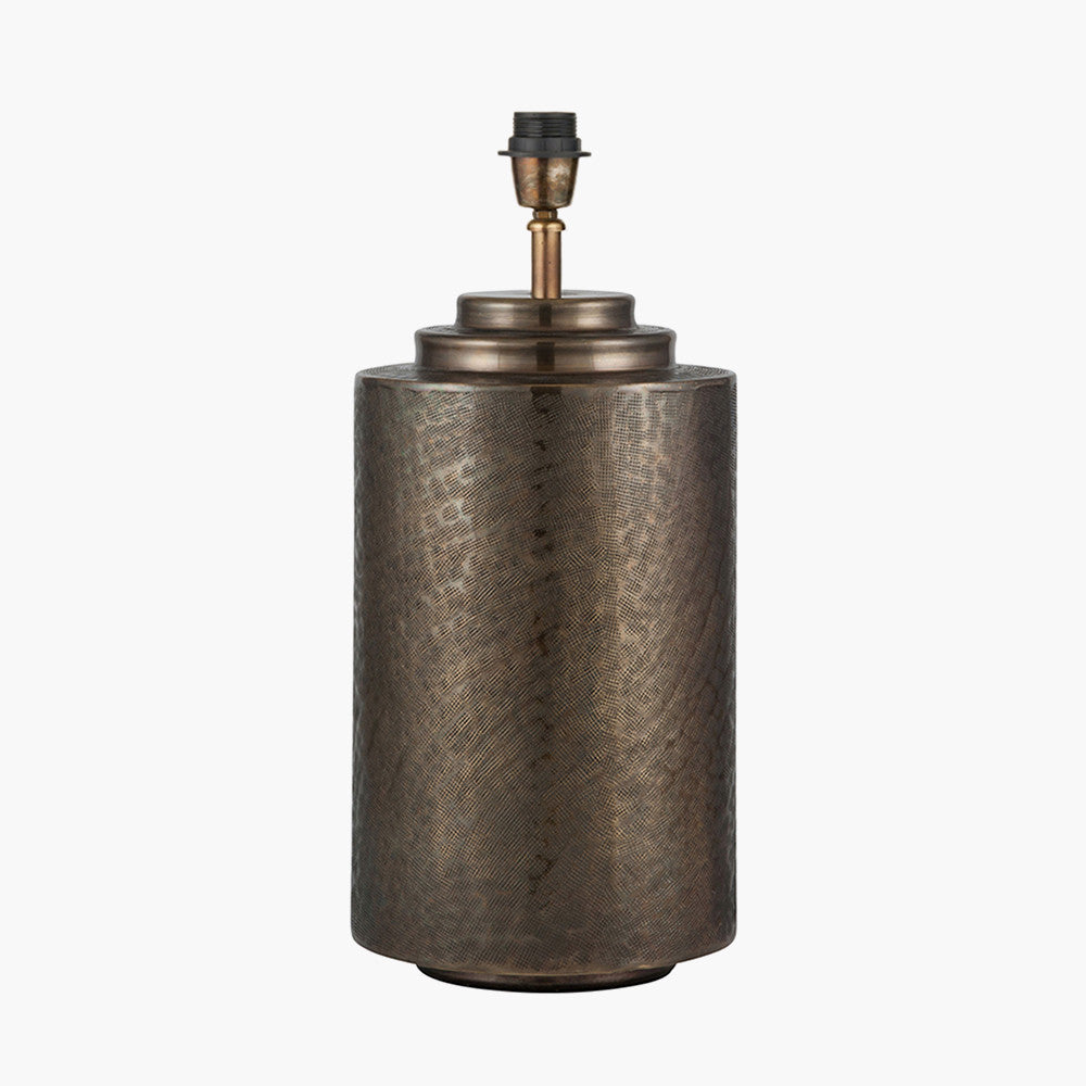 Zuri Large Antique Brass Metal Pot Table Lamp Base with Harry 45cm Black Cotton Mix Cylinder Lampshade