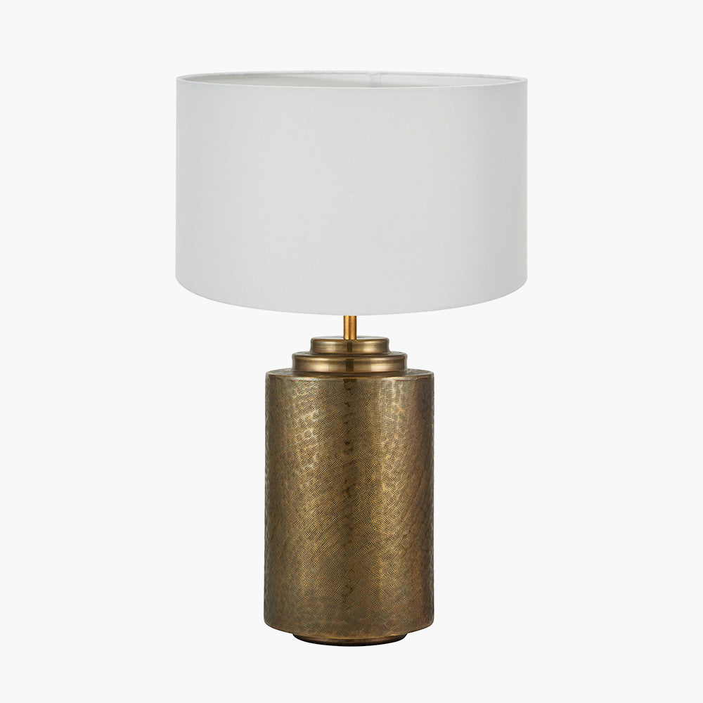 Zuri Large Antique Brass Metal Pot Table Lamp Base with Harry 45cm Ivory Cotton Mix Cylinder Lampshade