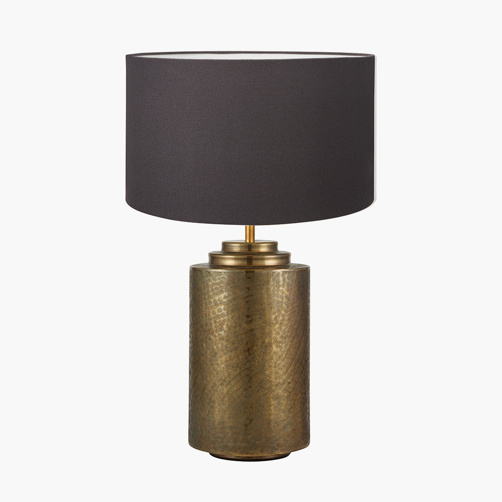 Zuri Large Antique Brass Metal Pot Table Lamp Base with Henry 45cm Grey Handloom Cylinder Lampshade