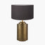 Zuri Large Antique Brass Metal Pot Table Lamp Base with Henry 45cm Grey Handloom Cylinder Lampshade