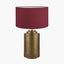 Zuri Large Antique Brass Metal Pot Table Lamp Base with Henry 45cm Mulberry Handloom Cylinder Lampshade