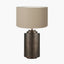 Zuri Large Antique Brass Metal Pot Table Lamp Base with Henry 45cm Taupe Handloom Cylinder Lampshade