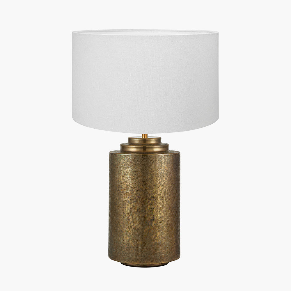 Zuri Large Antique Brass Metal Pot Table Lamp Base with Henry 45cm White Handloom Cylinder Lampshade