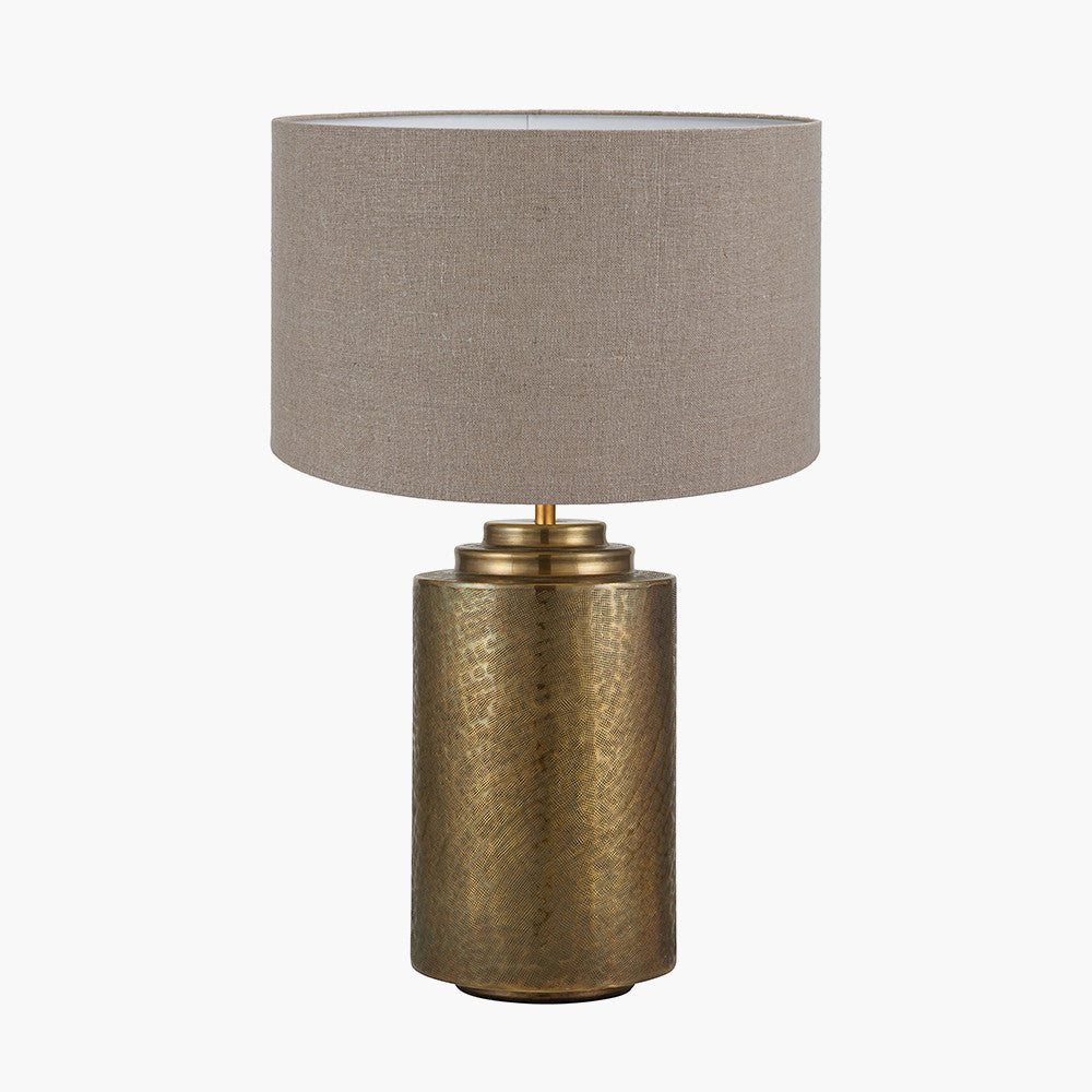 Zuri Large Antique Brass Metal Pot Table Lamp Base with Edward 45cm Natural Linen Cylinder Lampshade