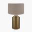 Zuri Large Antique Brass Metal Pot Table Lamp Base with Edward 45cm Natural Linen Cylinder Lampshade