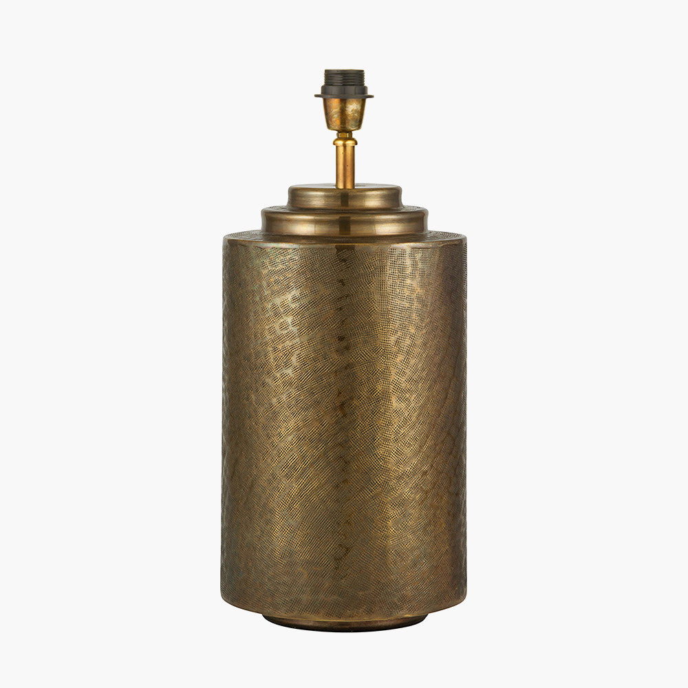 Zuri Large Antique Brass Metal Pot Table Lamp Base with Edward 45cm Natural Linen Cylinder Lampshade
