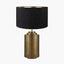 Zuri Large Antique Brass Metal Pot Table Lamp Base with Stellan 45cm Black Slubbed Faux Silk Gold Lined Cylinder Lampshade