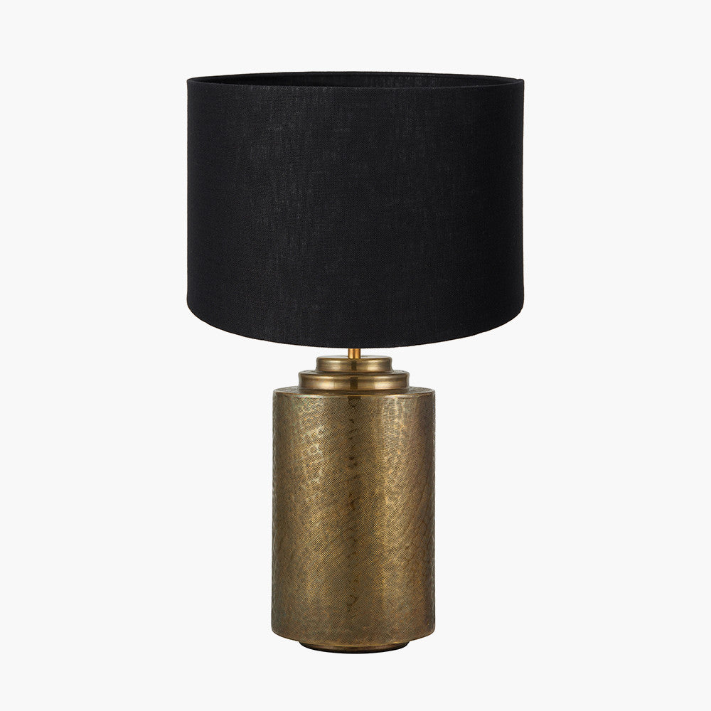 Zuri Large Antique Brass Metal Pot Table Lamp Base with Lino 45cm Black Self Lined Linen Cylinder Lampshade