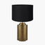 Zuri Large Antique Brass Metal Pot Table Lamp Base with Lino 45cm Black Self Lined Linen Cylinder Lampshade