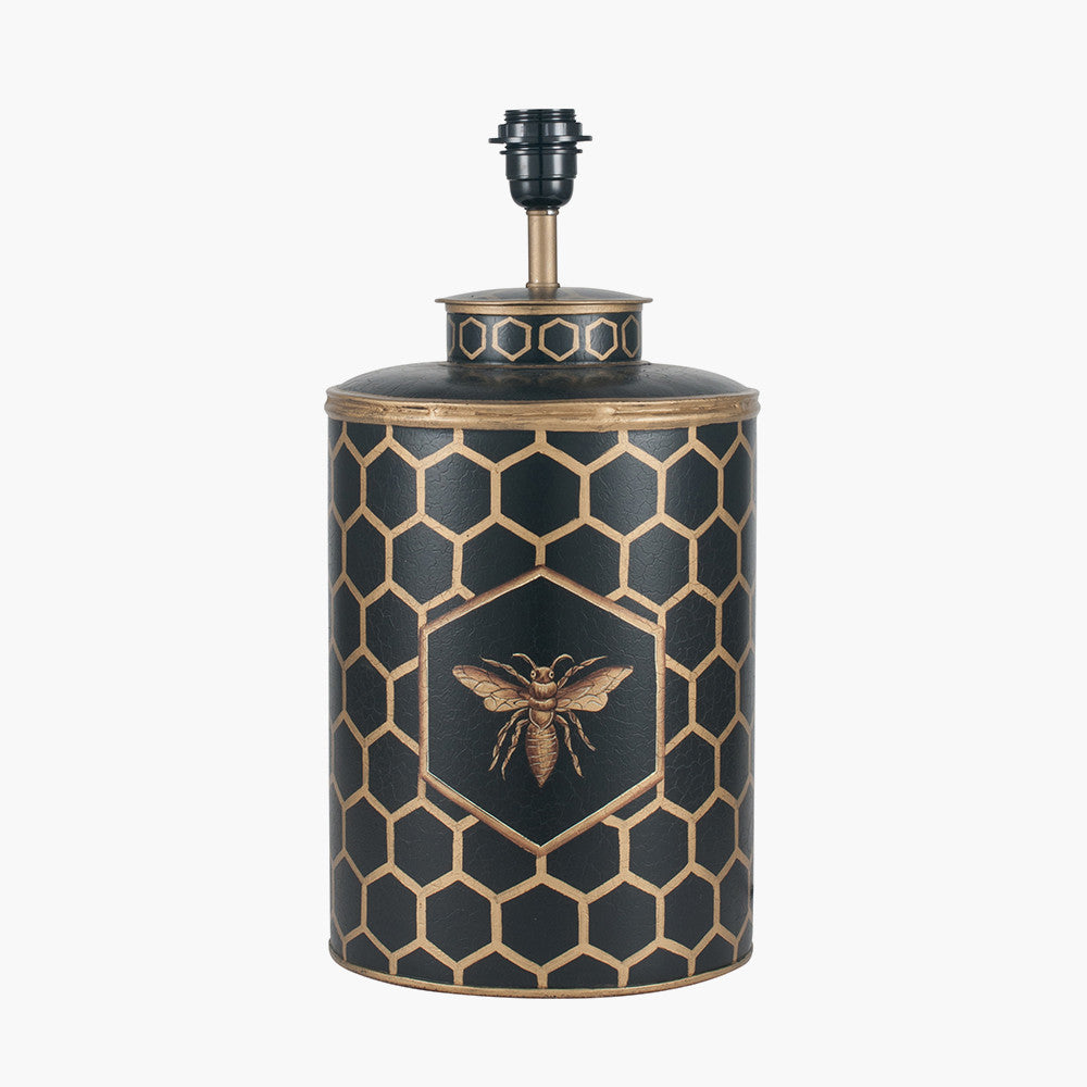 Black Honeycomb Hand Painted Metal Table Lamp Base with Harry 45cm Taupe Cotton Mix Cylinder Lampshade