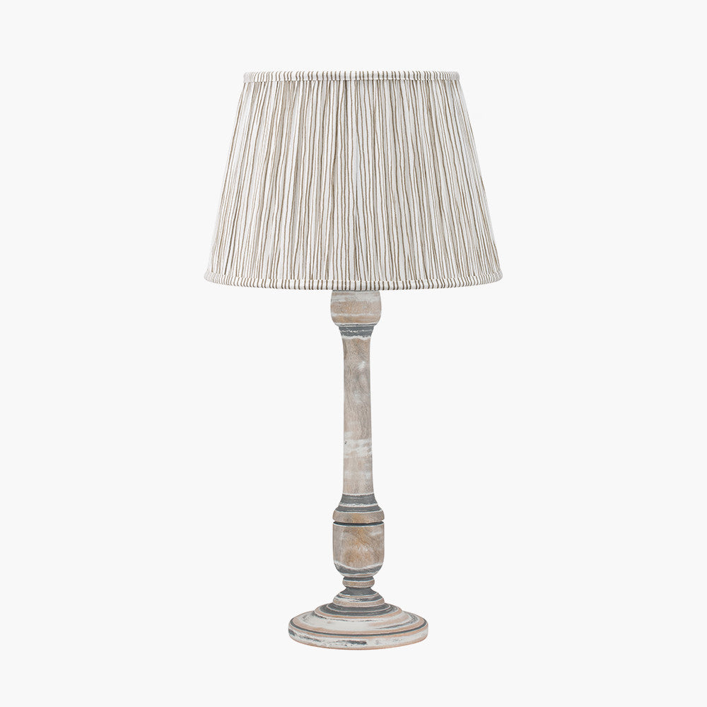 Captiva Grey Wash Mango Wood Table Lamp Base with Thiago 35cm Natural Stripe Mushroom Pleat Tapered Lampshade