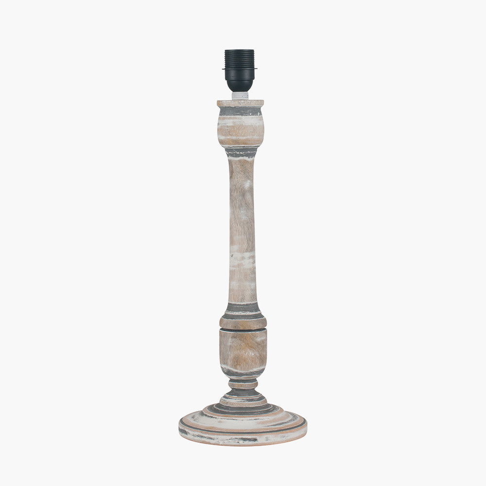 Captiva Grey Wash Mango Wood Table Lamp Base with Thiago 35cm Natural Stripe Mushroom Pleat Tapered Lampshade