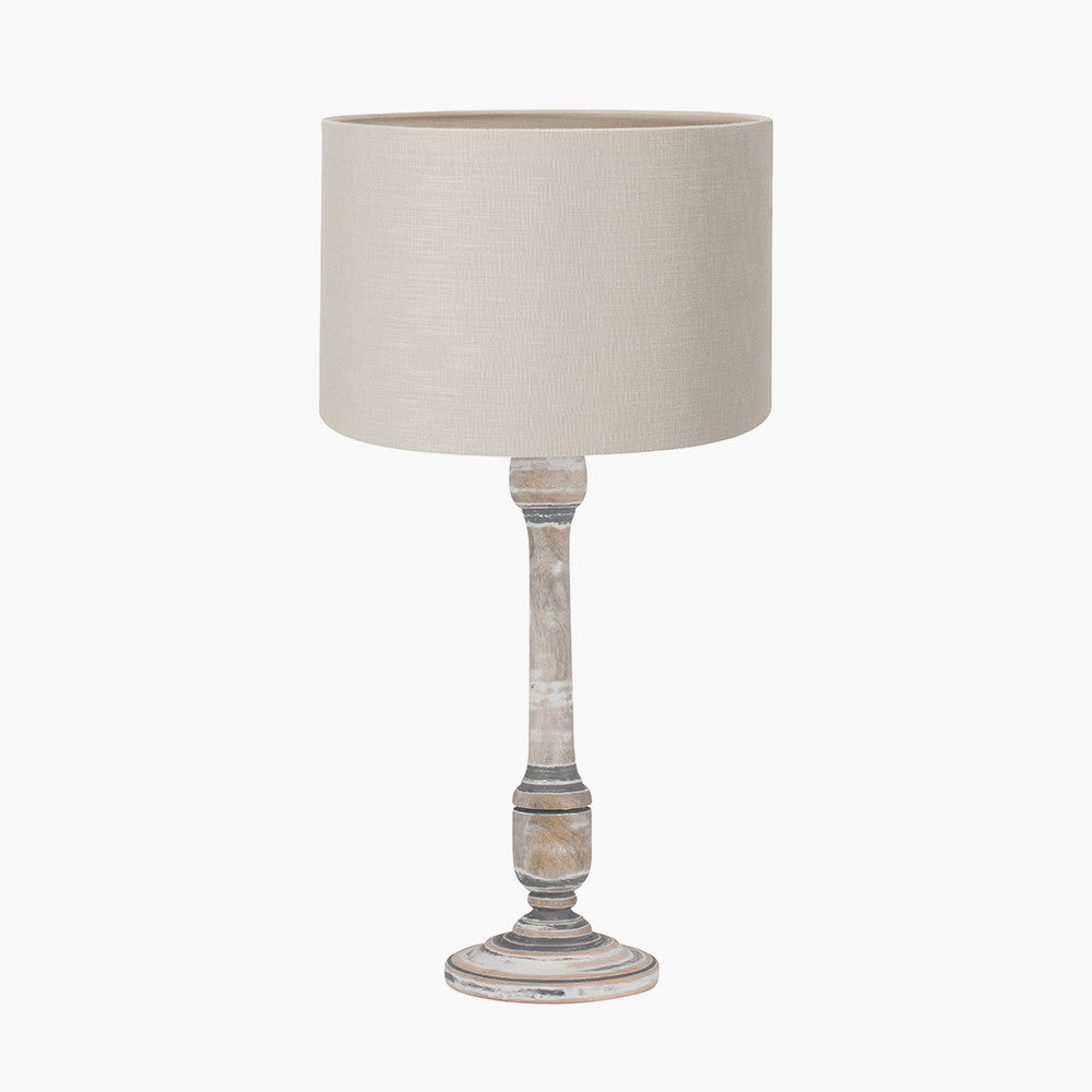 Captiva Grey Wash Mango Wood Table Lamp Base with Lino 35cm Grey Self Lined Linen Cylinder Lampshade