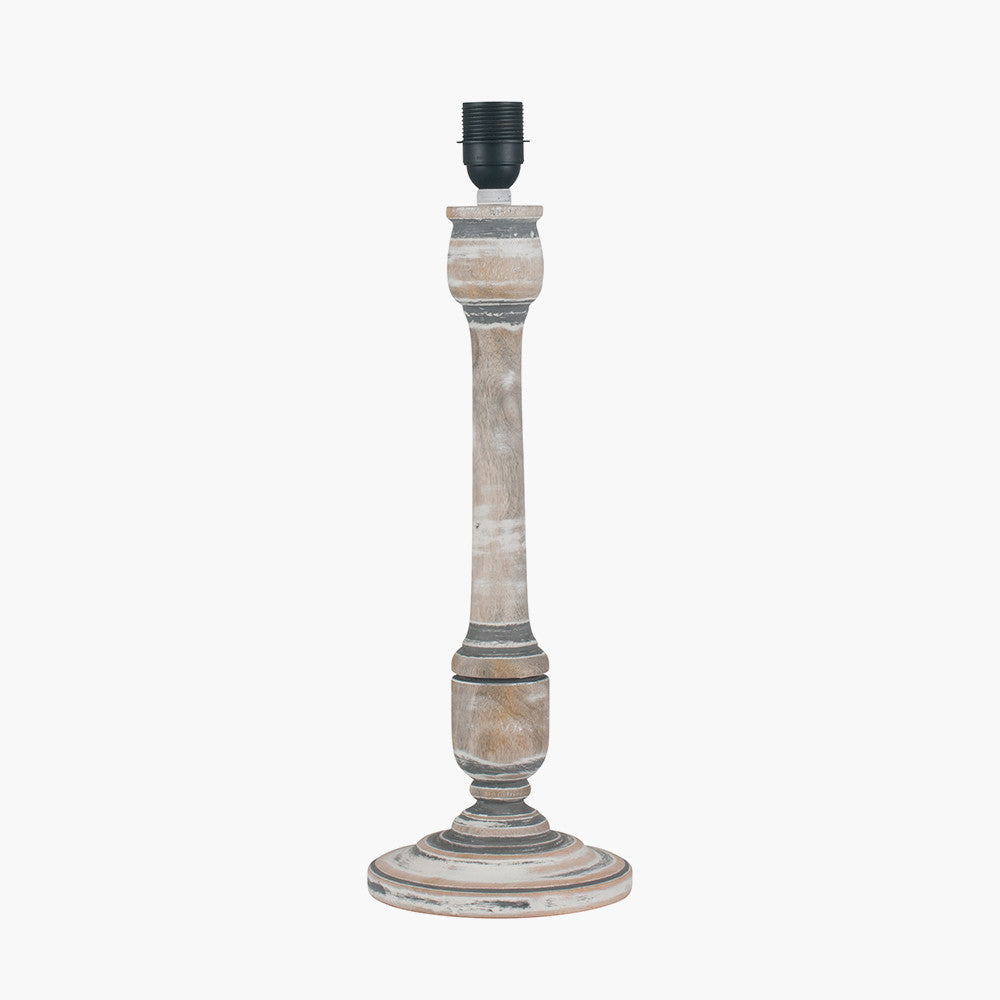 Captiva Grey Wash Mango Wood Table Lamp Base with Lino 35cm Grey Self Lined Linen Cylinder Lampshade