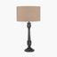 Captiva Antique Black Mango Wood Table Lamp Base with Edward 35cm Natural Linen Cylinder Lampshade