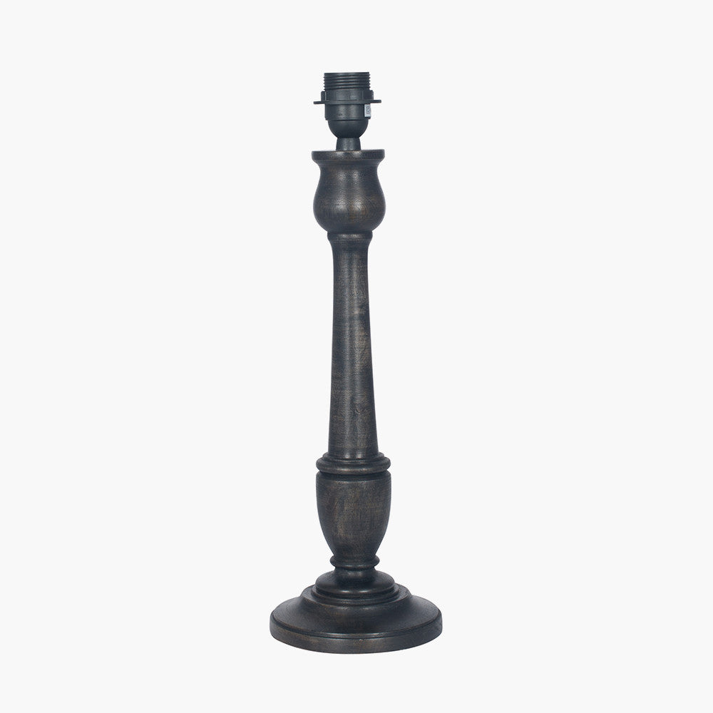 Captiva Antique Black Mango Wood Table Lamp Base with Rouen 35cm Taupe Boucle Cylinder Lampshade