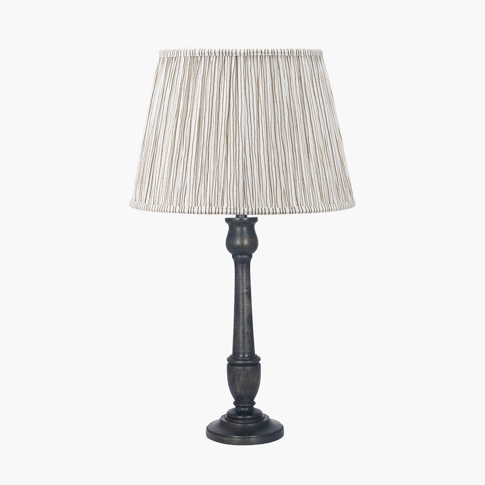 Captiva Antique Black Mango Wood Table Lamp Base with Thiago 35cm Natural Stripe Mushroom Pleat Tapered Lampshade