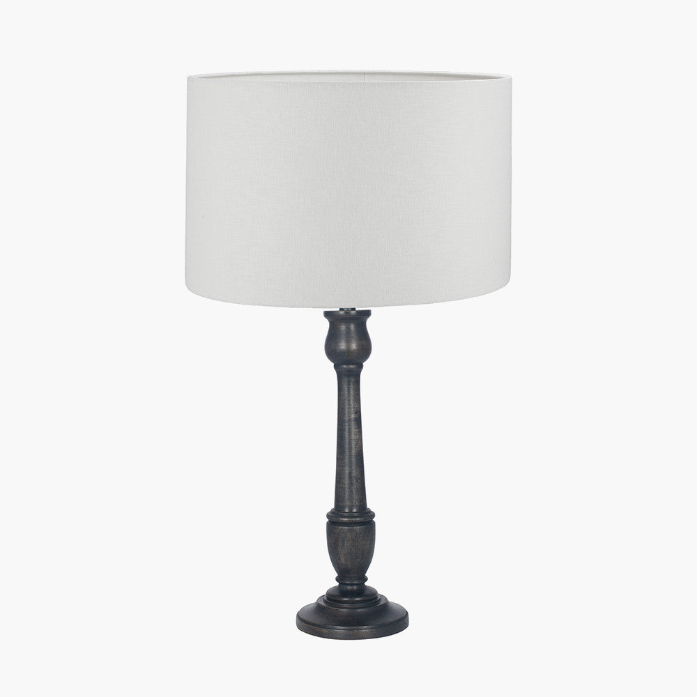 Captiva Antique Black Mango Wood Table Lamp Base with Lino 35cm White Self Lined Linen Cylinder Lampshade