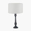 Captiva Antique Black Mango Wood Table Lamp Base with Lino 35cm White Self Lined Linen Cylinder Lampshade