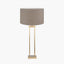 Langston Satin Brass Metal Column Table Lamp Base with Edward 40cm Natural Linen Cylinder Lampshade