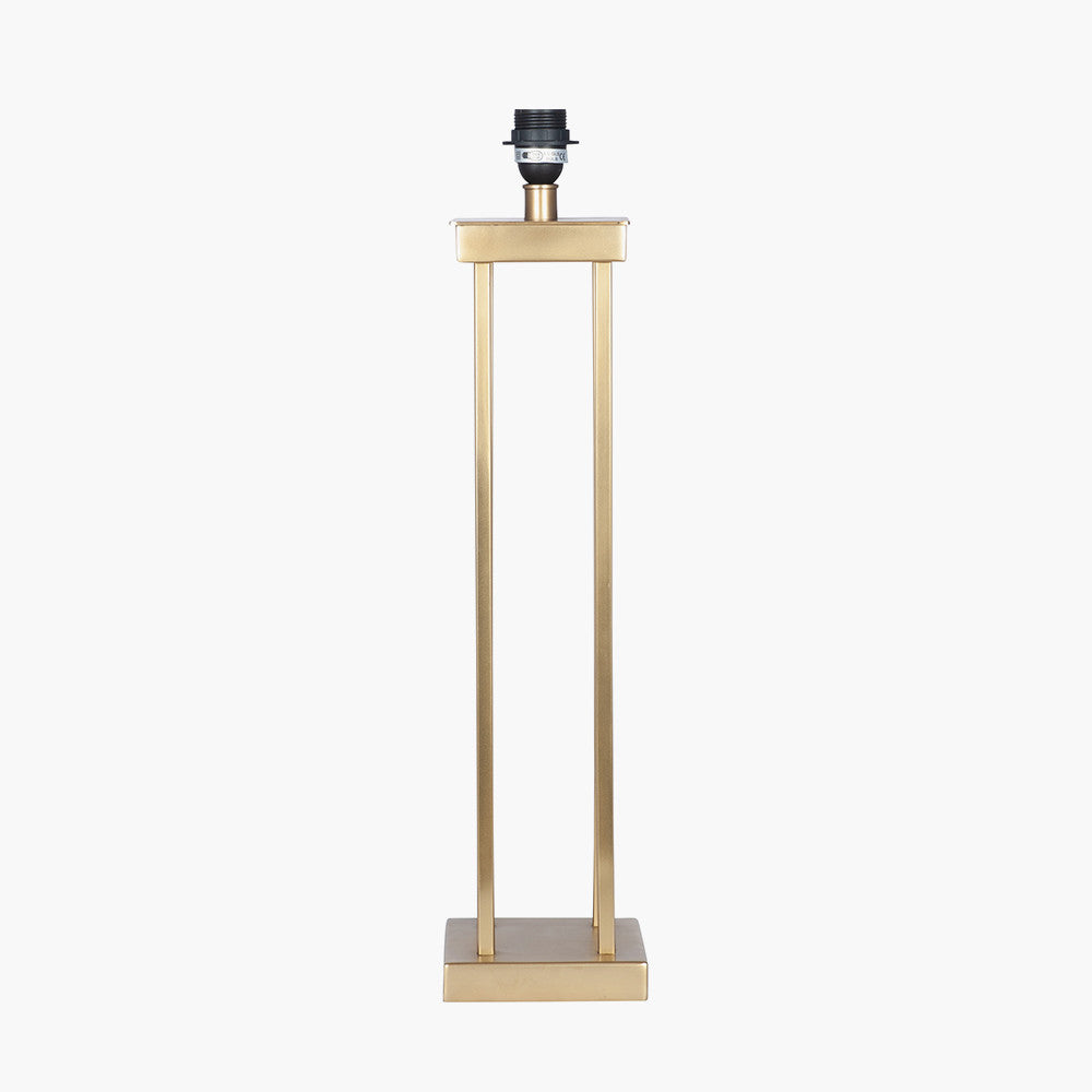 Langston Satin Brass Metal Column Table Lamp Base with Edward 40cm Natural Linen Cylinder Lampshade
