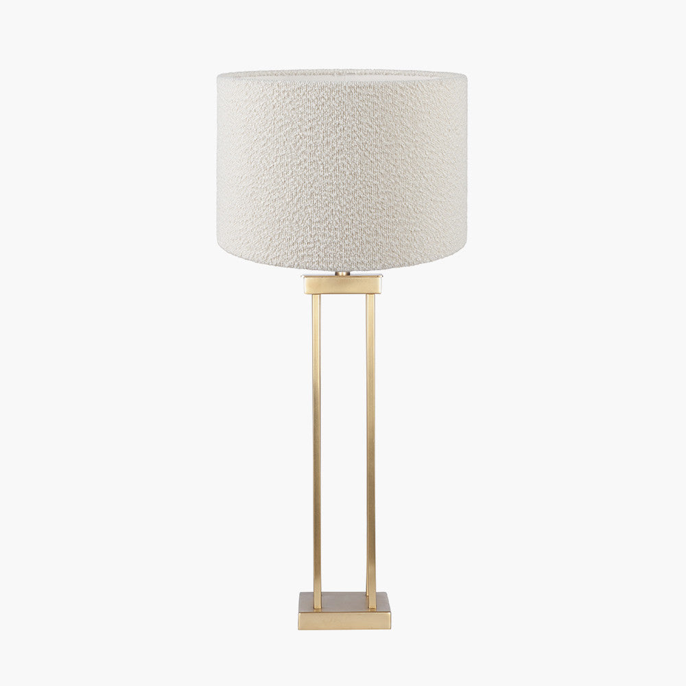 Langston Satin Brass Metal Column Table Lamp Base with Rouen 40cm White Boucle Cylinder Lampshade