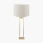 Langston Satin Brass Metal Column Table Lamp Base with Rouen 40cm White Boucle Cylinder Lampshade
