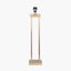 Langston Satin Brass Metal Column Table Lamp Base with Lino 40cm Grey Self Lined Linen Cylinder Lampshade