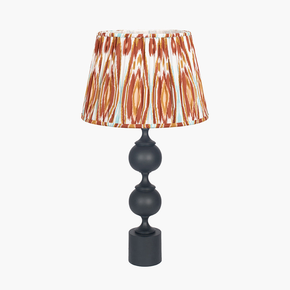 Asilah Matt Black Aluminium Tall Footed Table Lamp Base with Izara 40cm Cinnamon Ikat Patterned Mushroom Pleat Tapered Lampshade