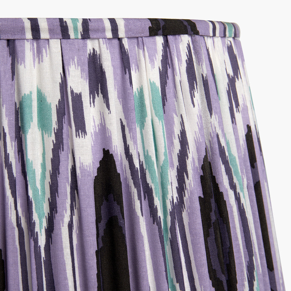 Asilah Matt Black Aluminium Tall Footed Table Lamp Base with Izara 40cm Lilac Ikat Patterned Mushroom Pleat Tapered Lampshade