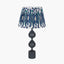 Asilah Matt Black Aluminium Tall Footed Table Lamp Base with Izara 40cm Ocean Blue Ikat Patterned Mushroom Pleat Tapered Lampshade