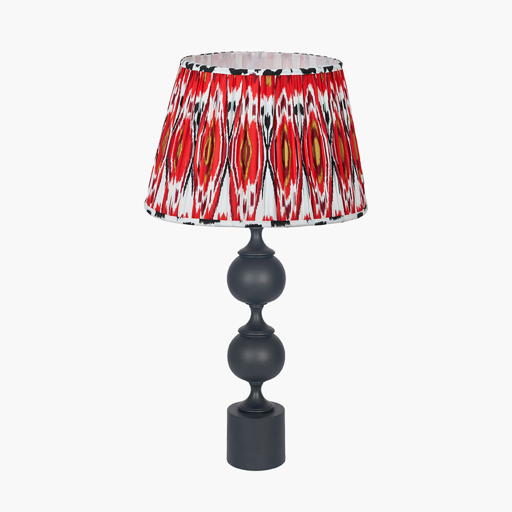 Asilah Matt Black Aluminium Tall Footed Table Lamp Base with Izara 40cm Red Ikat Patterned Mushroom Pleat Tapered Lampshade