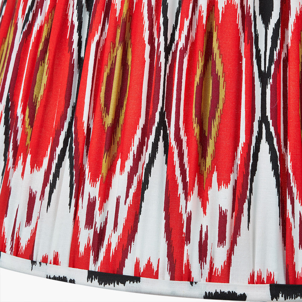 Asilah Matt Black Aluminium Tall Footed Table Lamp Base with Izara 40cm Red Ikat Patterned Mushroom Pleat Tapered Lampshade