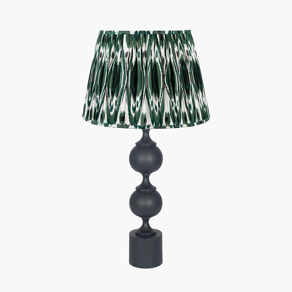Asilah Matt Black Aluminium Tall Footed Table Lamp Base with Izara 40cm Racing Green Ikat Patterned Mushroom Pleat Tapered Lampshade
