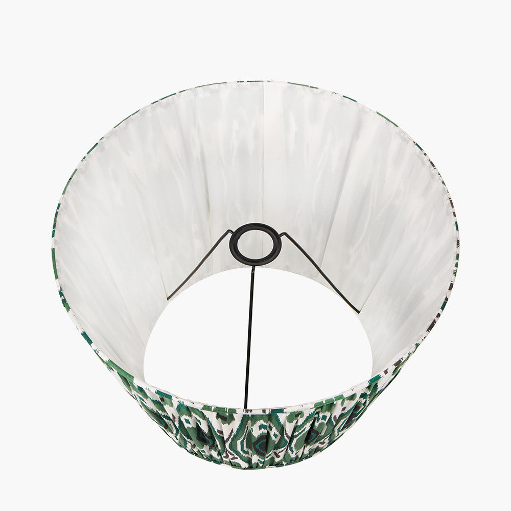 Asilah Matt Black Aluminium Tall Footed Table Lamp Base with Izara 40cm Racing Green Ikat Patterned Mushroom Pleat Tapered Lampshade