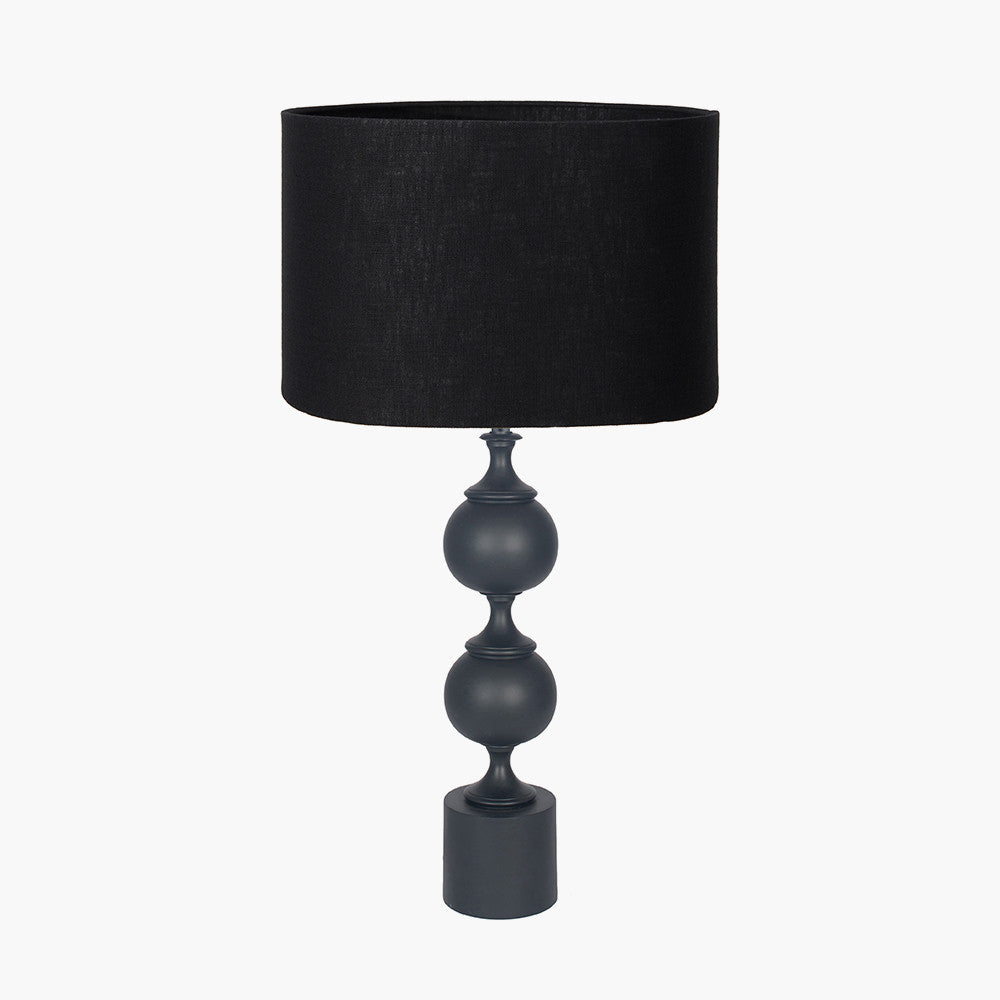 Asilah Matt Black Aluminium Tall Footed Table Lamp Base with Lino 40cm Black Self Lined Linen Cylinder Lampshade