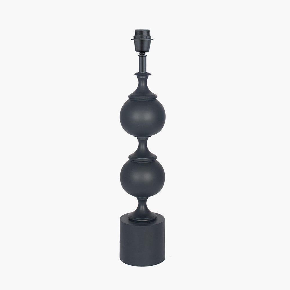 Asilah Matt Black Aluminium Tall Footed Table Lamp Base with Lino 40cm Black Self Lined Linen Cylinder Lampshade