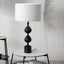 Asilah Matt Black Aluminium Tall Footed Table Lamp Base with Lino 40cm White Self Lined Linen Cylinder Lampshade