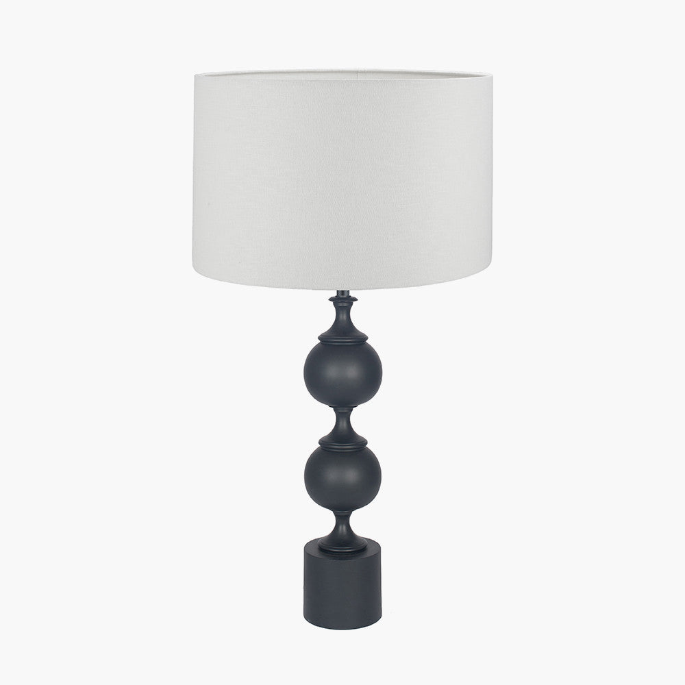 Asilah Matt Black Aluminium Tall Footed Table Lamp Base with Lino 40cm White Self Lined Linen Cylinder Lampshade