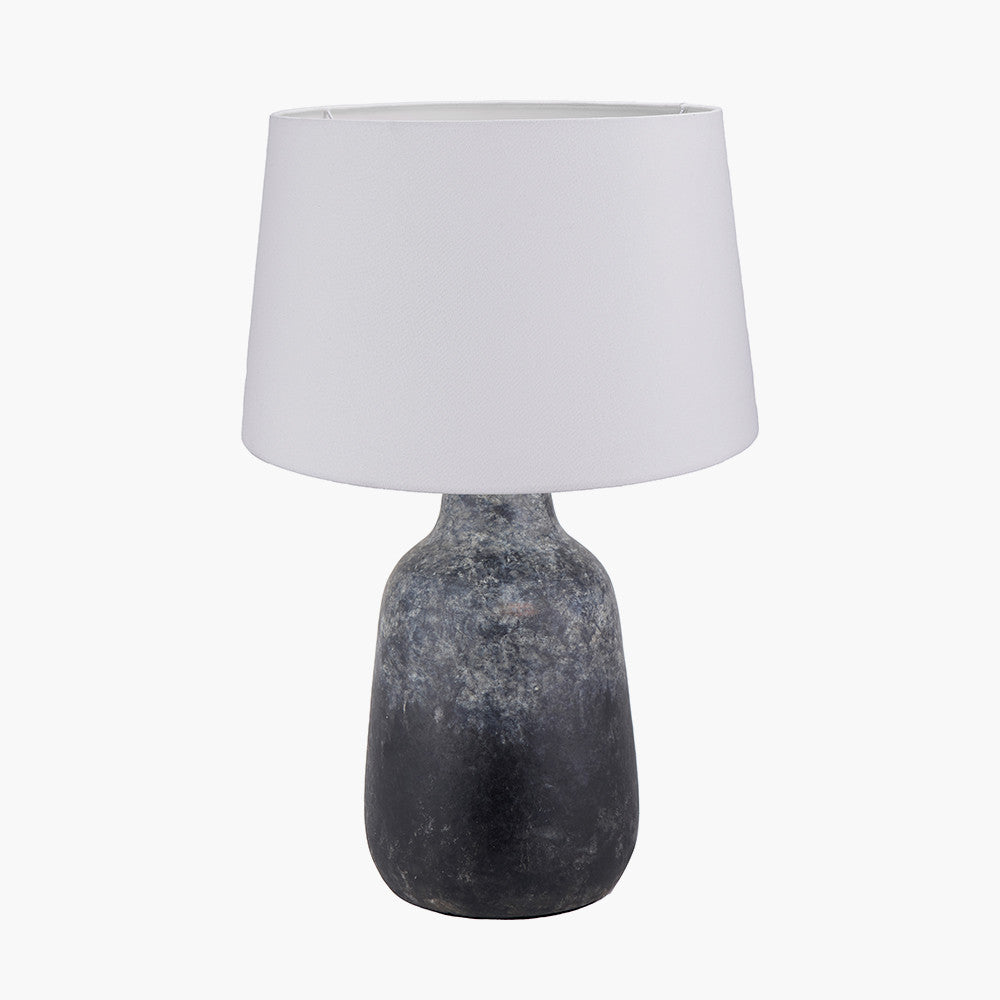 Vulcan Textured Volcanic Effect Grey Stoneware Table Lamp Base with Winston 40cm White Handloom Tapered Lampshade
