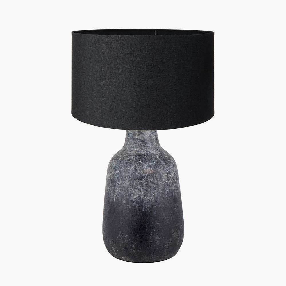 Vulcan Textured Volcanic Effect Grey Stoneware Table Lamp Base with Harry 35cm Black Cotton Mix Cylinder Lampshade
