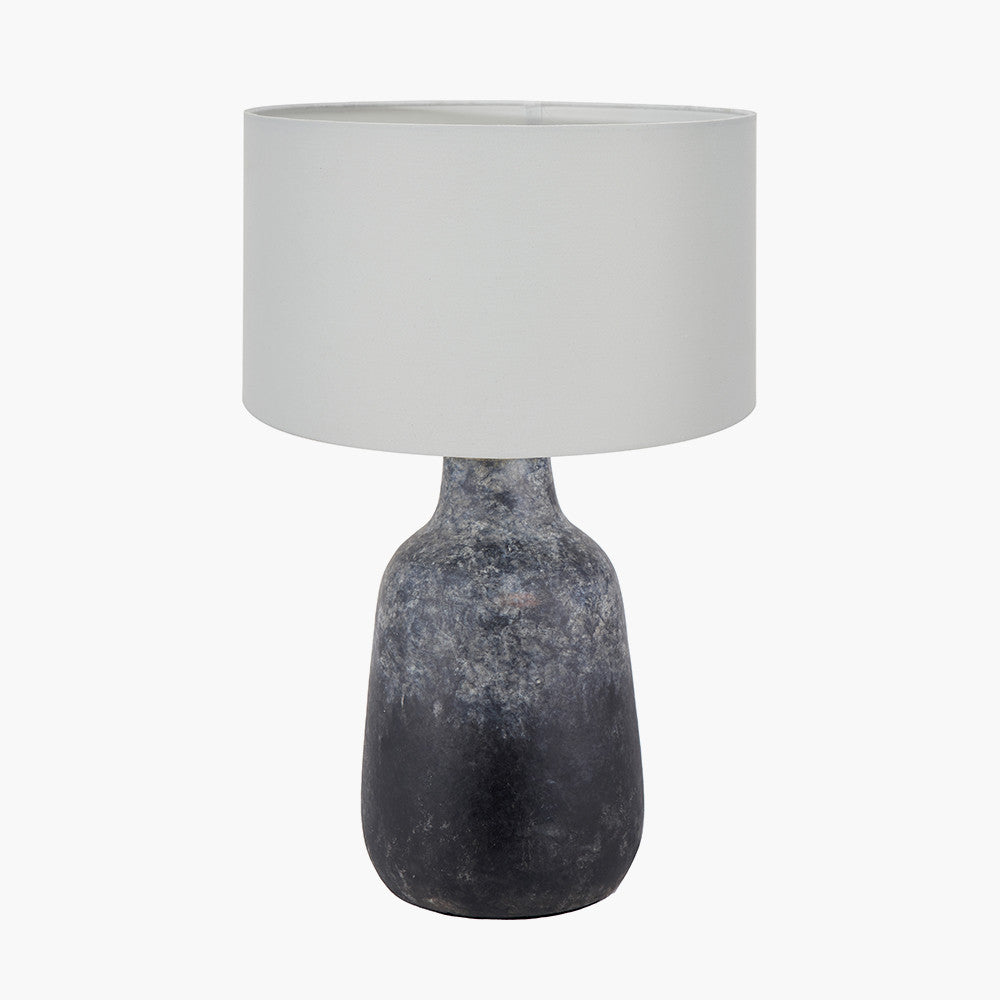 Vulcan Textured Volcanic Effect Grey Stoneware Table Lamp Base with Harry 35cm Ivory Cotton Mix Cylinder Lampshade
