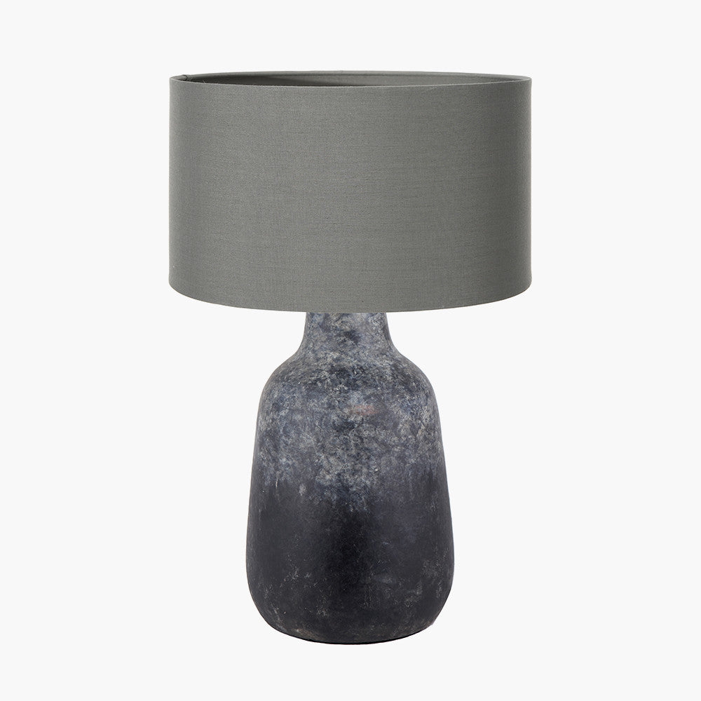 Vulcan Textured Volcanic Effect Grey Stoneware Table Lamp Base with Harry 35cm Steel Grey Cotton Mix Cylinder Lampshade