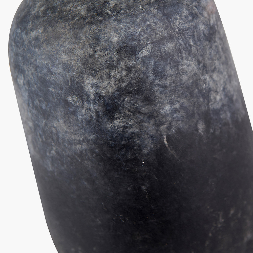Vulcan Textured Volcanic Effect Grey Stoneware Table Lamp Base with Henry 35cm White Handloom Cylinder Lampshade