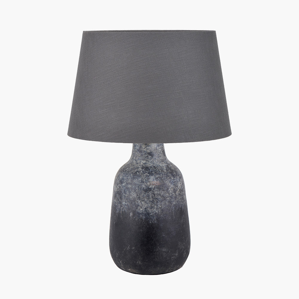 Vulcan Textured Volcanic Effect Grey Stoneware Table Lamp Base with Lys 40cm Steel Grey Self Lined Linen Tapered Lampshade