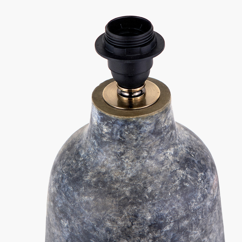 Vulcan Textured Volcanic Effect Grey Stoneware Table Lamp Base with Lys 40cm Steel Grey Self Lined Linen Tapered Lampshade
