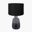 Vulcan Textured Volcanic Effect Grey Stoneware Table Lamp Base with Lino 35cm Black Self Lined Linen Cylinder Lampshade