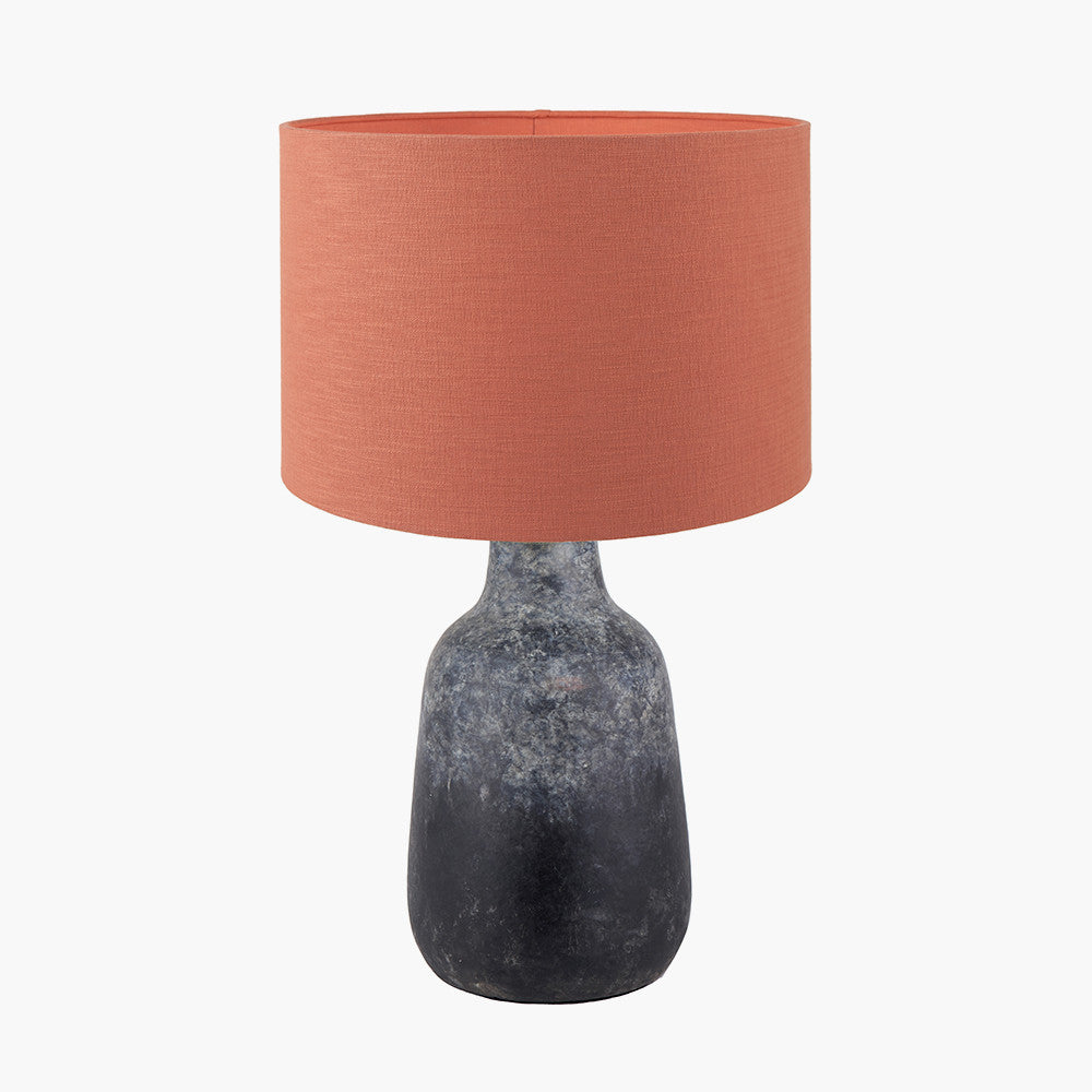 Vulcan Textured Volcanic Effect Grey Stoneware Table Lamp Base with Lino 35cm Cinnamon Self Lined Linen Cylinder Lampshade