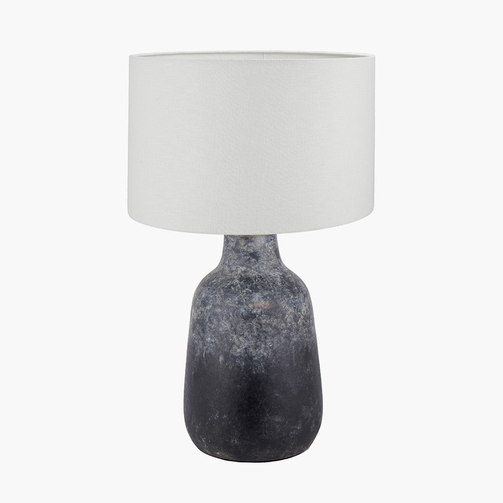 Vulcan Textured Volcanic Effect Grey Stoneware Table Lamp Base with Lino 35cm White Self Lined Linen Cylinder Lampshade